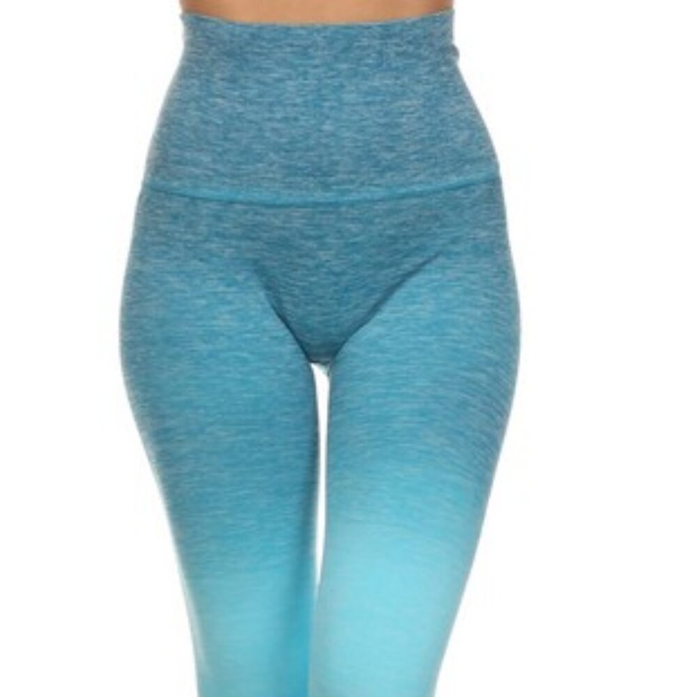 NWT Yoga Dry-Fit Ombre Compression Leggings Seamless High Waist Tummy support - Picture 2 of 8